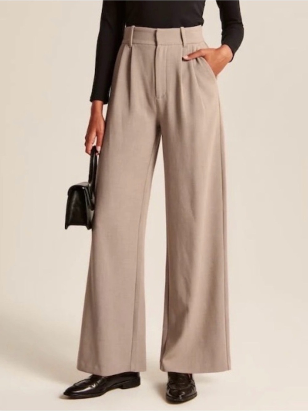 NWT A&F Sloane Tailored Wide-Leg Pant Slacks in Taupe - Abercrombie & Fitch